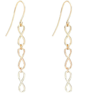 Small Tri Color Infinity Dangle Earrings Jewelry Helen Ficalora 14k Yellow, White and Pink Gold