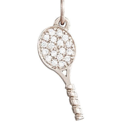 Tennis Racquet Mini Charm Pave Diamonds Jewelry Helen Ficalora 14k White Gold