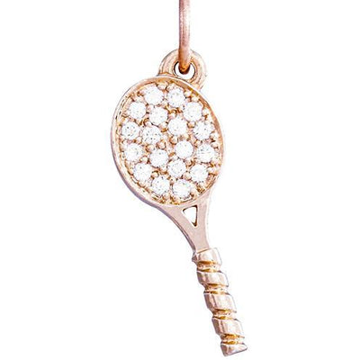 Tennis Racquet Mini Charm Pave Diamonds Jewelry Helen Ficalora 14k Pink Gold