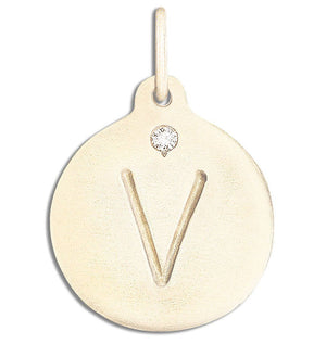 "V" Alphabet Charm With Diamond Jewelry Helen Ficalora 14k Yellow Gold For Necklaces And Bracelets