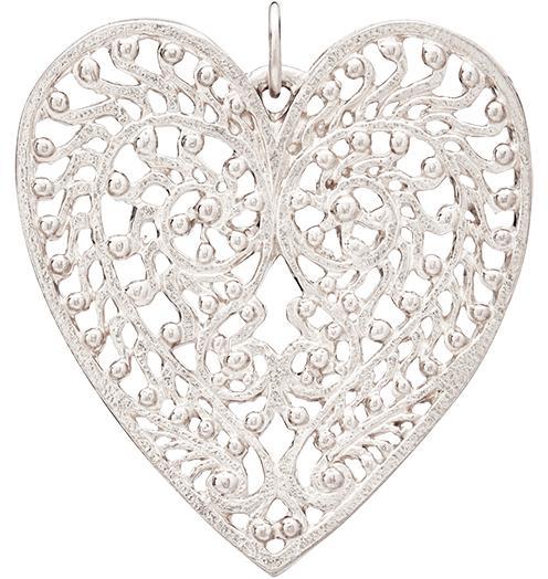Large Filigree Heart Charm Jewelry Helen Ficalora 14k White Gold