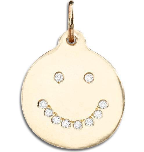 Smiley Disk Charm Pavé Diamonds Jewelry Helen Ficalora 