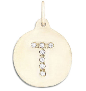 "T" Alphabet Charm Pavé Diamonds Jewelry Helen Ficalora 14k Yellow Gold For Necklaces And Bracelets