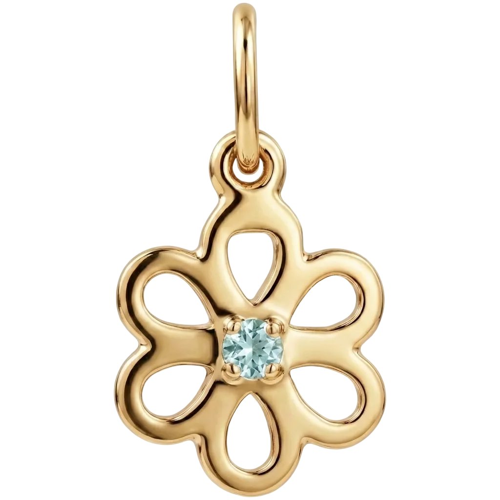 Gold pendant with a aquamarine gemstone on a white background