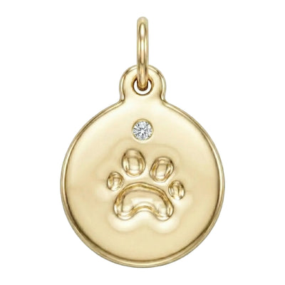Small Paw Print Disk Charm With Diamond