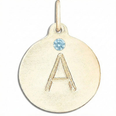 "A" Alphabet Charm With Aquamarine
