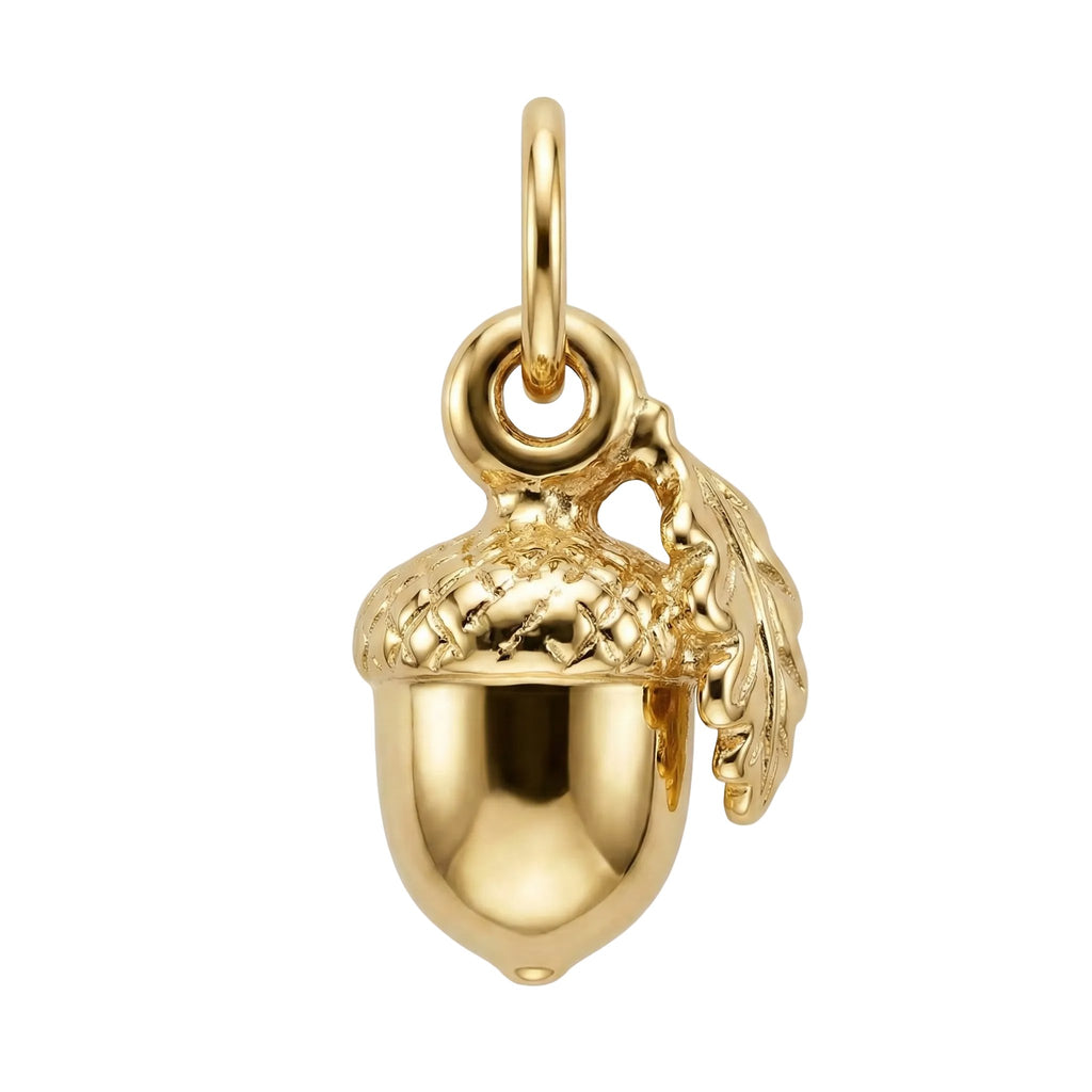 Gold acorn pendant on a white background