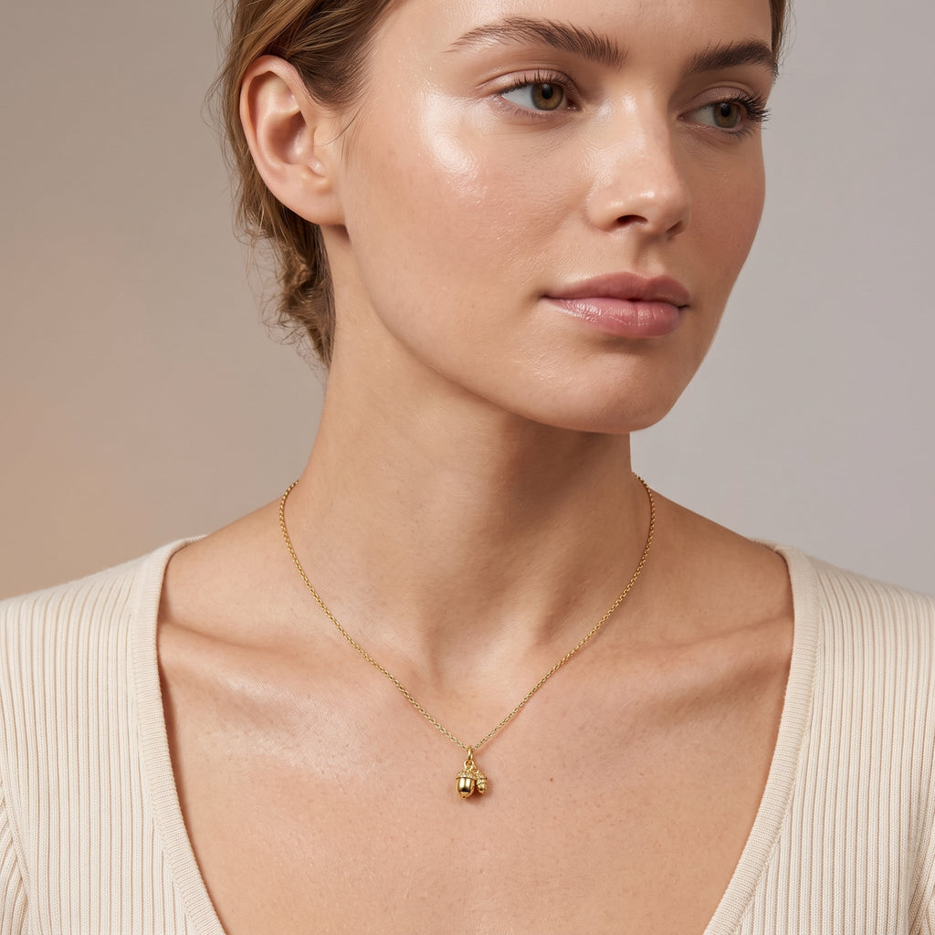 Acorn Charm 14k Gold On Model