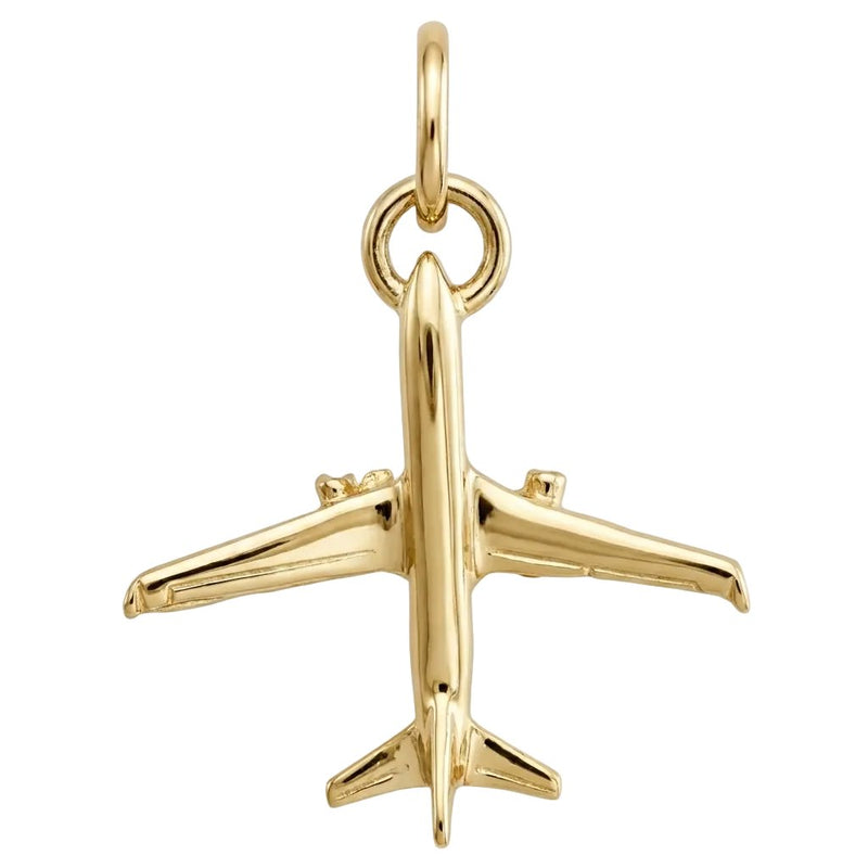 Gold airplane pendant on a white background