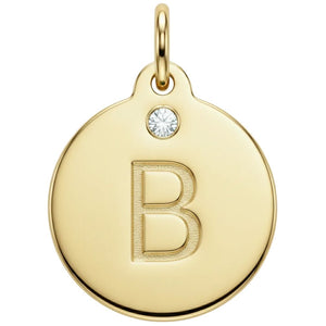 Gold pendant with letter 'B' and diamond gemstone on a white background