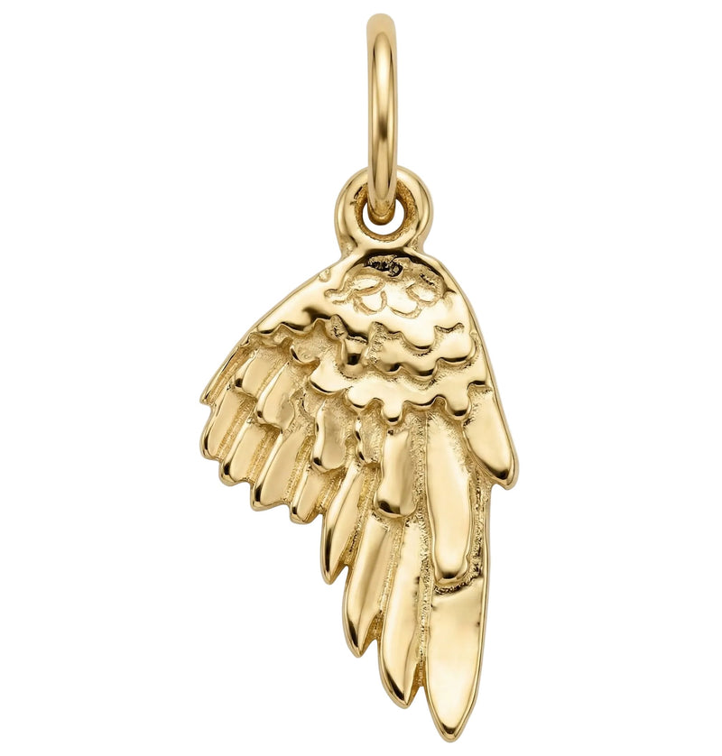Gold angel wing pendant on a white background