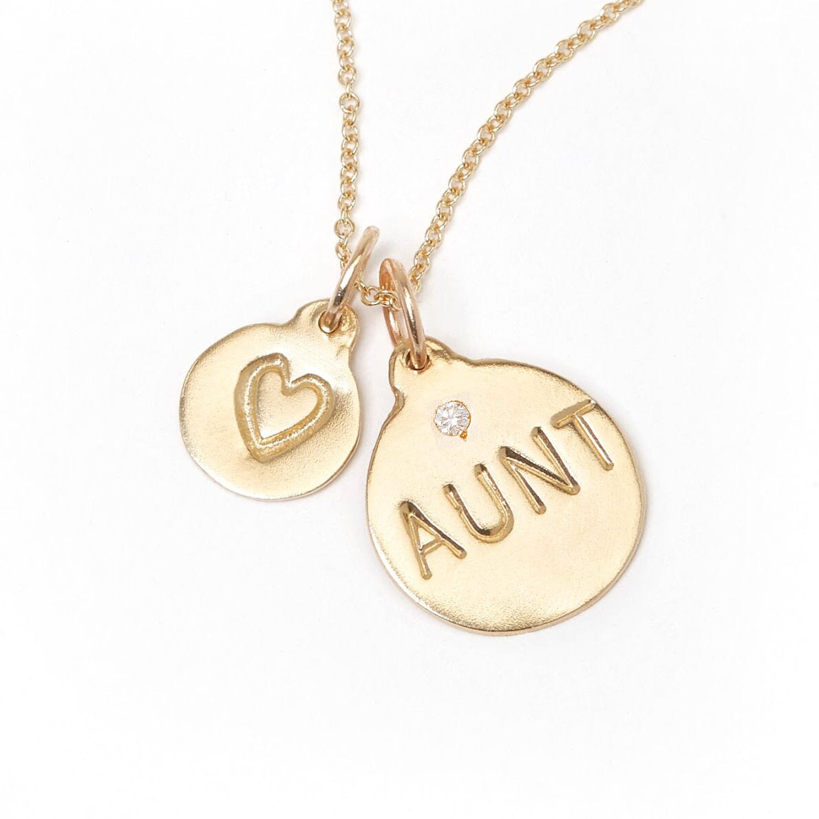 14K Gold Aunt Disk Charm with Diamond – Personalized Pendant Necklace ...