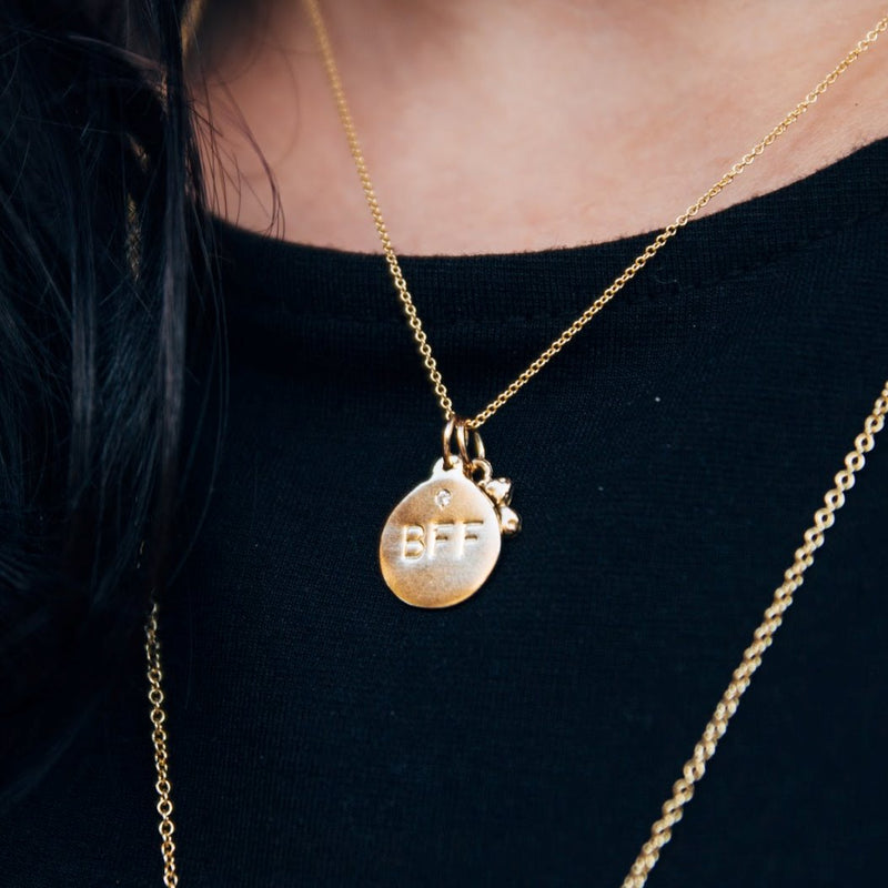 "BFF" Disk Charm With Diamond Jewelry Helen Ficalora 14k Yellow Gold For Necklaces And Bracelets