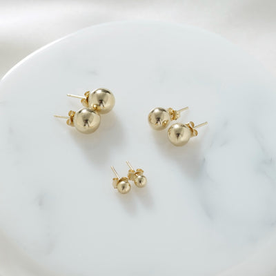 14K Gold Large Gold Ball Stud Earrings - Helen Ficalora