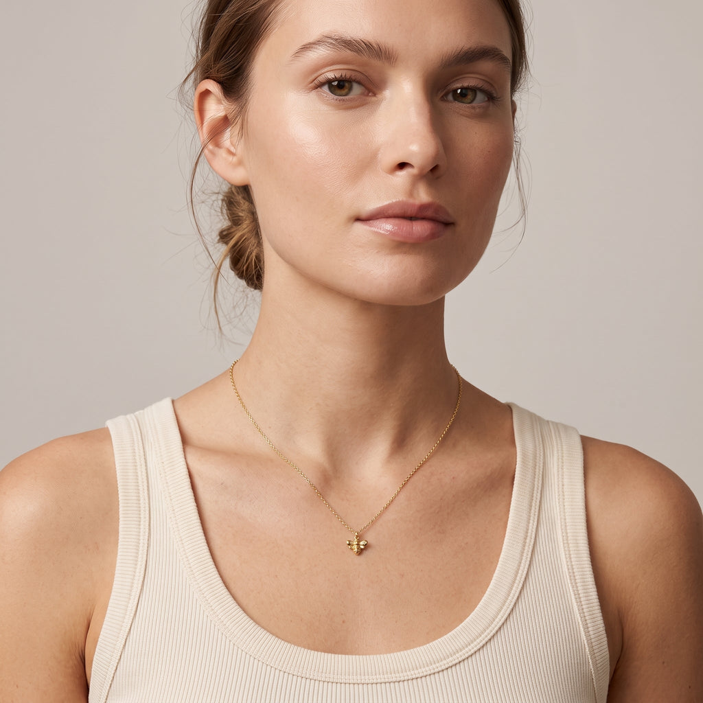 Bee Charm 14k Gold On Models Necklace