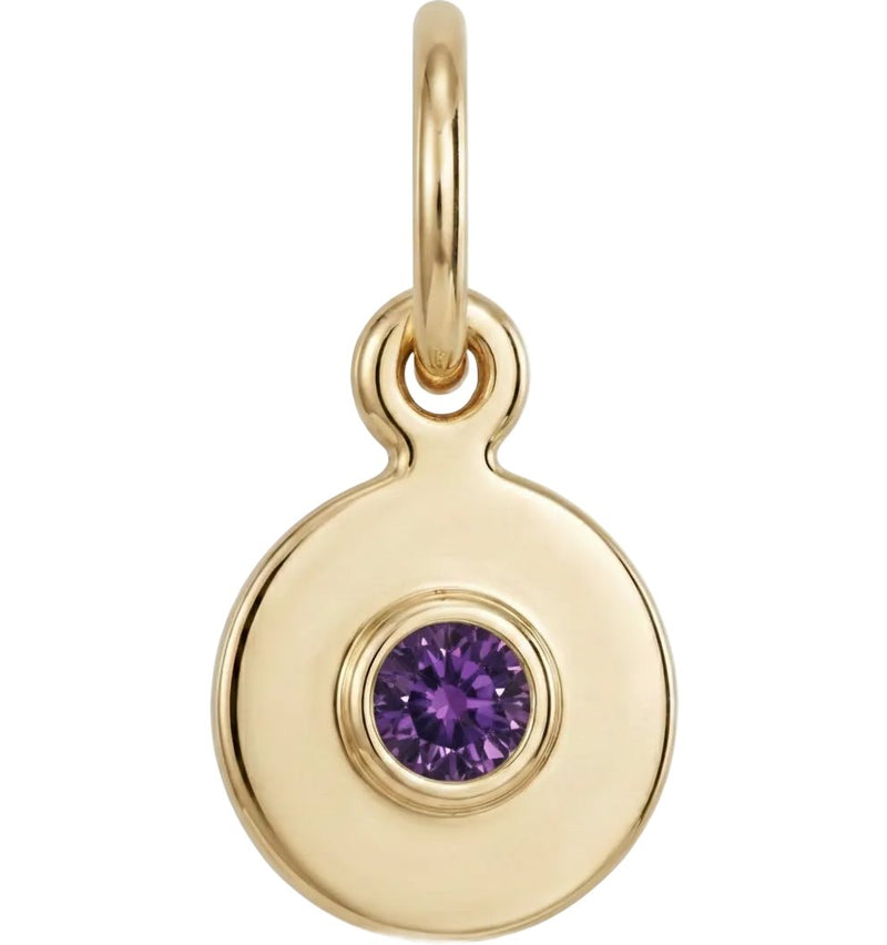 Birthstone Mini Disk Charm With Amethyst
