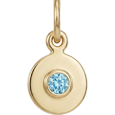 Birthstone Mini Disk Charm With Blue Zircon