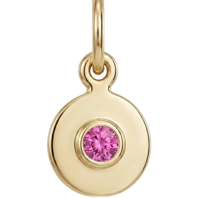 Birthstone Mini Disk Charm With Pink Tourmaline