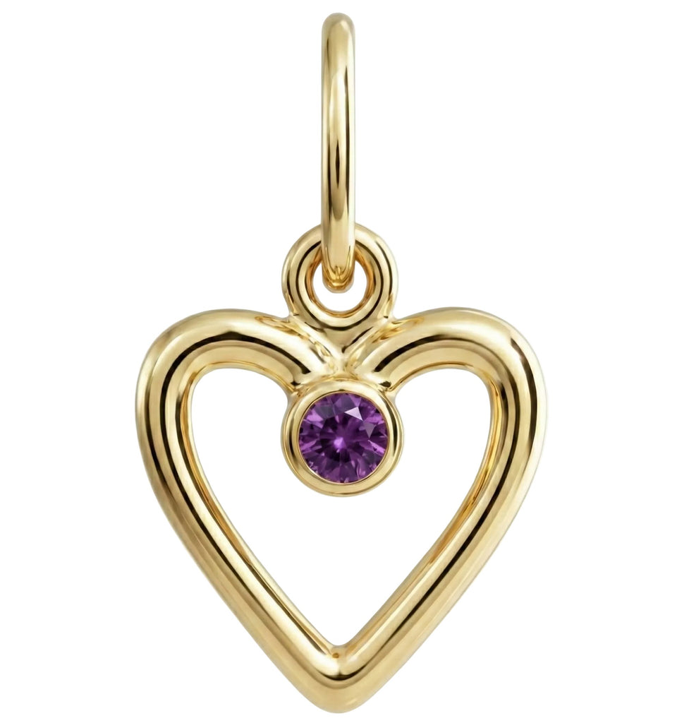 Birthstone Heart Charm With Amethyst