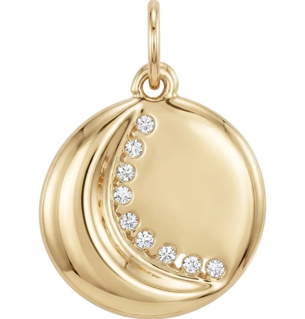 Carved Crescent Moon Charm Pavé Diamonds