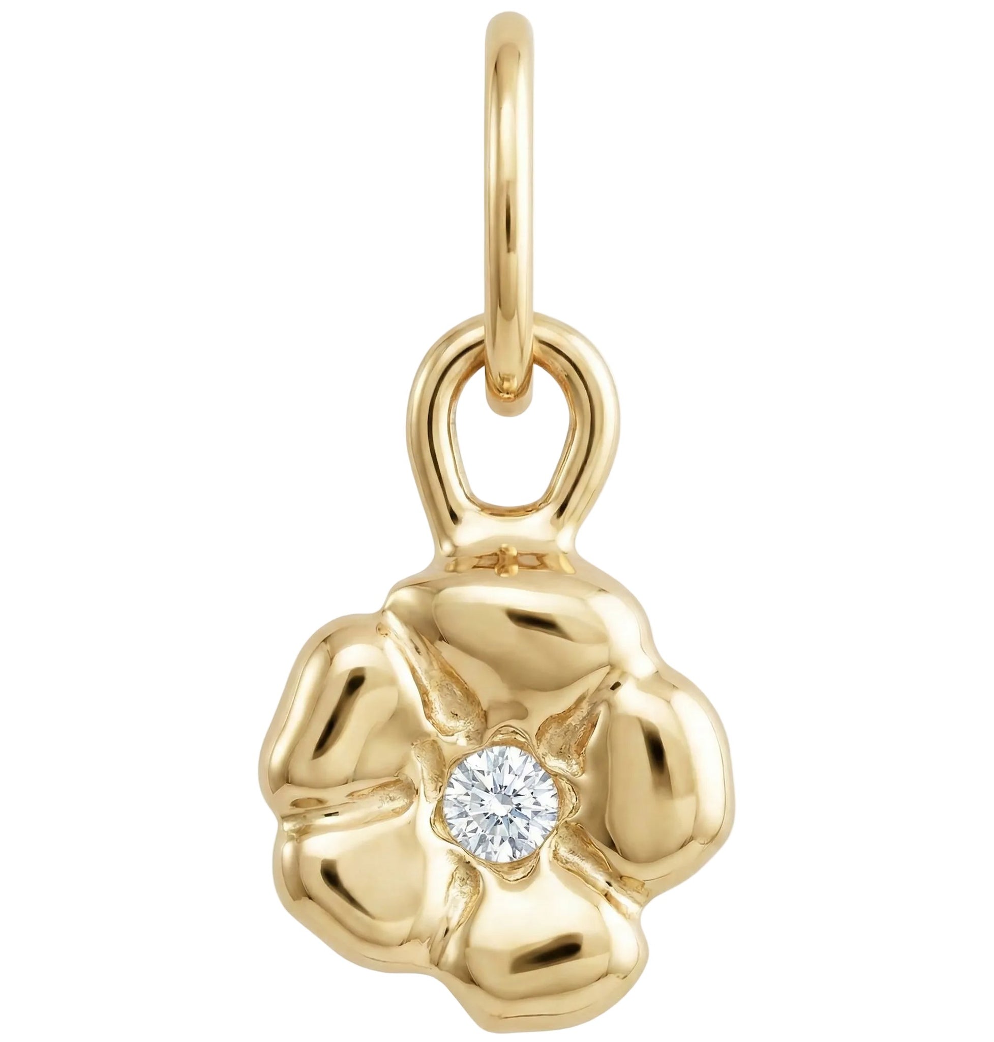 Solid 14k Gold Cherry Blossom Charm with Diamond | Sakura Necklace