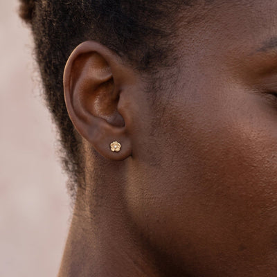 Cherry Blossom Stud Earrings On Model 14k Gold