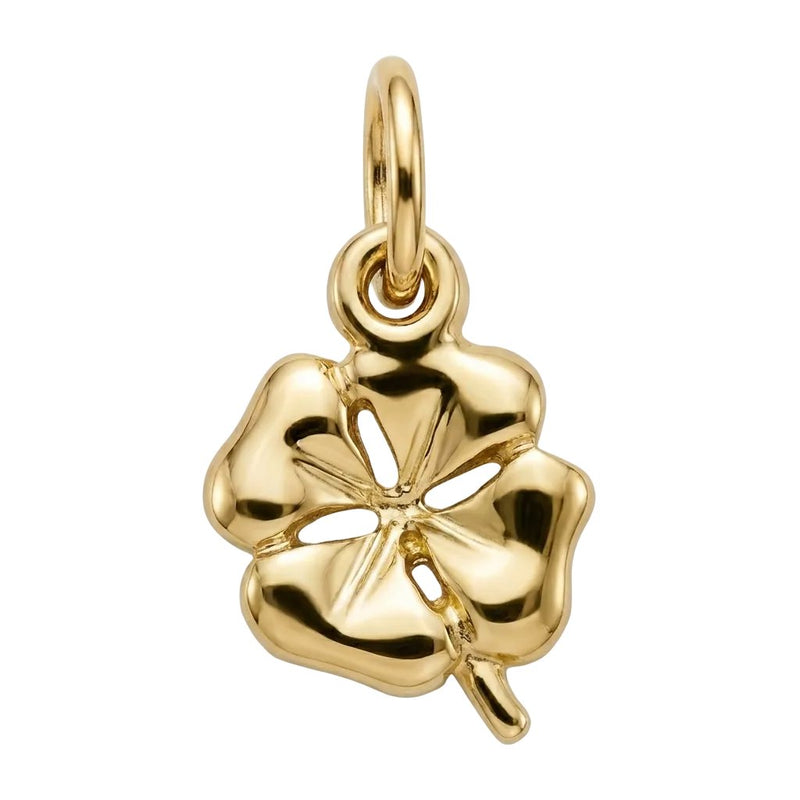 Gold four-leaf clover pendant on a white background
