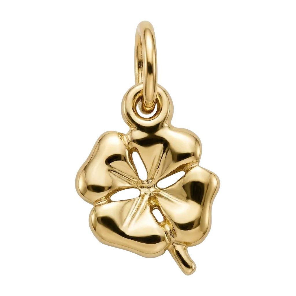 Gold four-leaf clover pendant on a white background
