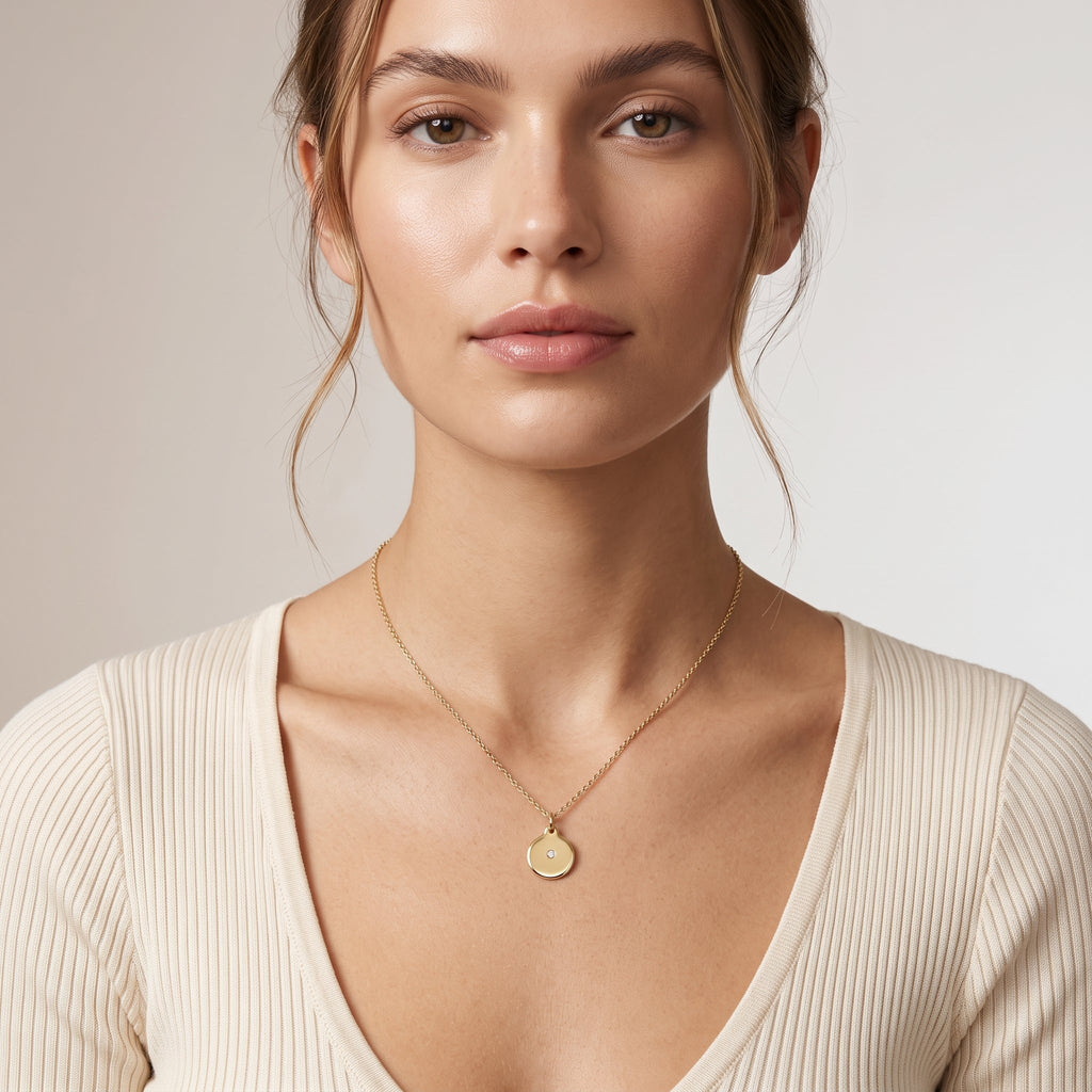Diamond Disk Charm 14k Yellow Gold