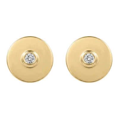 Disk Stud Earrings With Diamond
