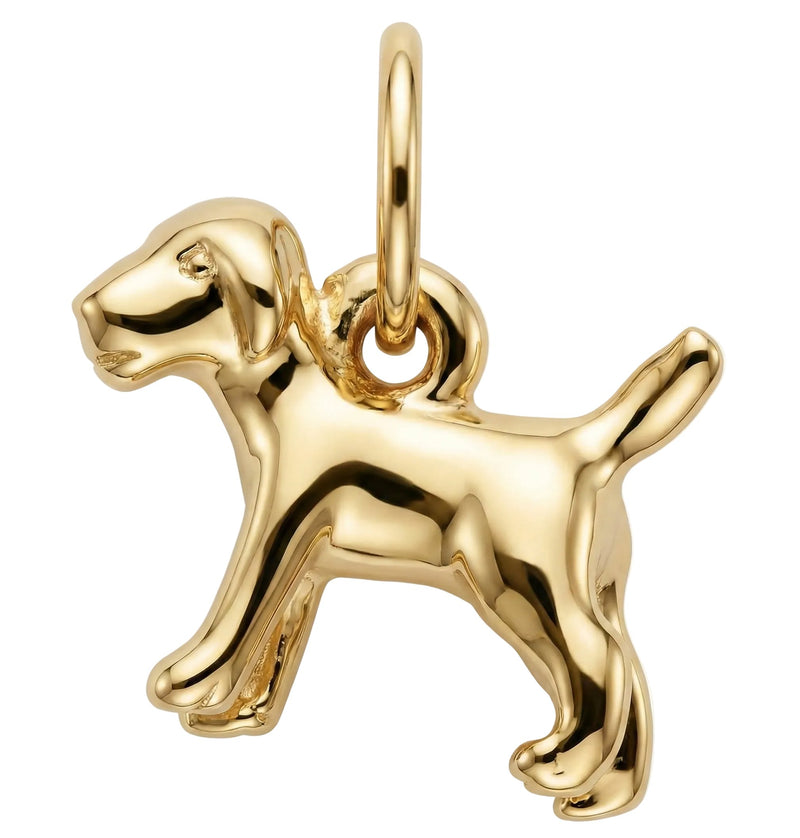 Gold dog-shaped pendant on a white background