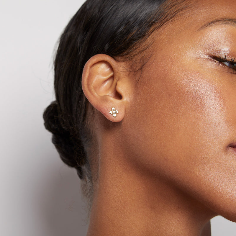 Dogwood Stud Earrings With Diamond Jewelry Helen Ficalora 14k Yellow Gold