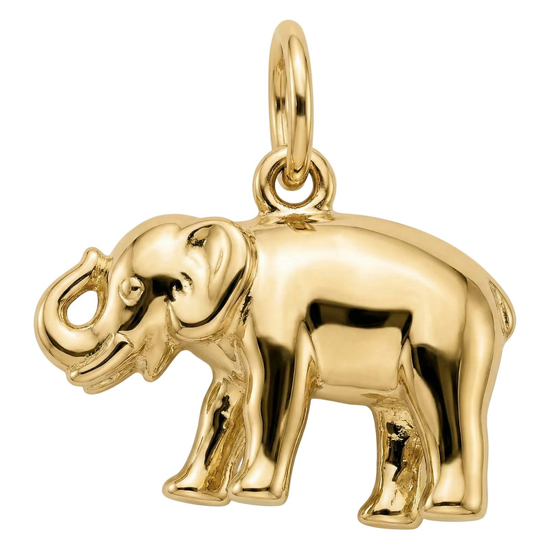 Gold elephant pendant on a white background