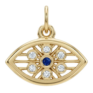 Evil Eye Mini Charm With Diamonds And Blue Sapphire