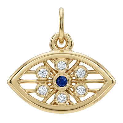 Evil Eye Mini Charm With Diamonds And Blue Sapphire