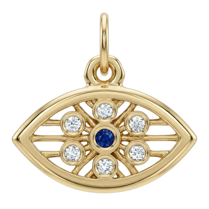 Evil Eye Mini Charm With Diamonds And Blue Sapphire