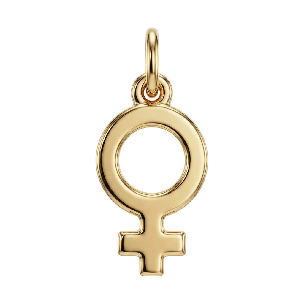 Gold female symbol pendant on a white background