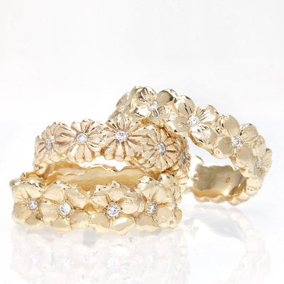 Helen Ficalora Dogwood Flower Band Ring With Diamonds in 14K Yellow Gold