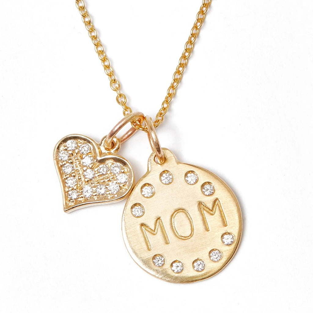 Helen Ficalora 14kt Gold Small Heart Pendant with Diamonds