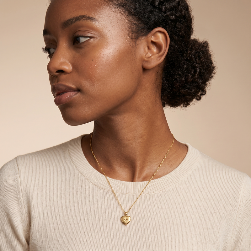 Heart Charm On Model Solid Gold With Diamond