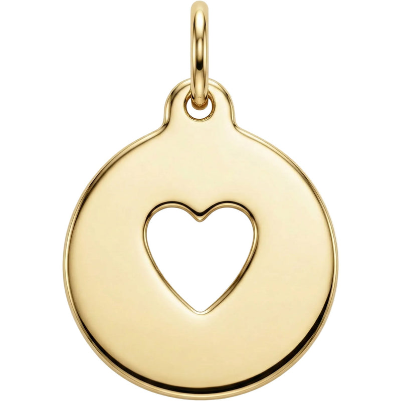 Gold pendant with a heart cutout on a white background