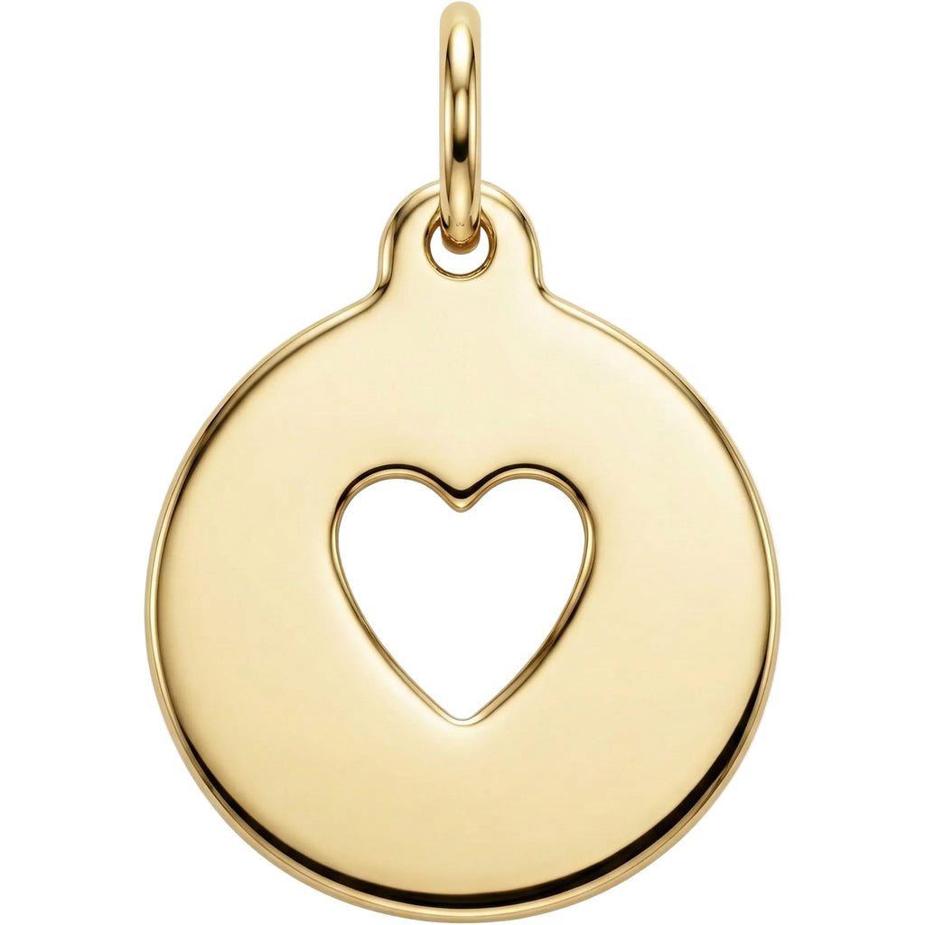 Gold pendant with a heart cutout on a white background