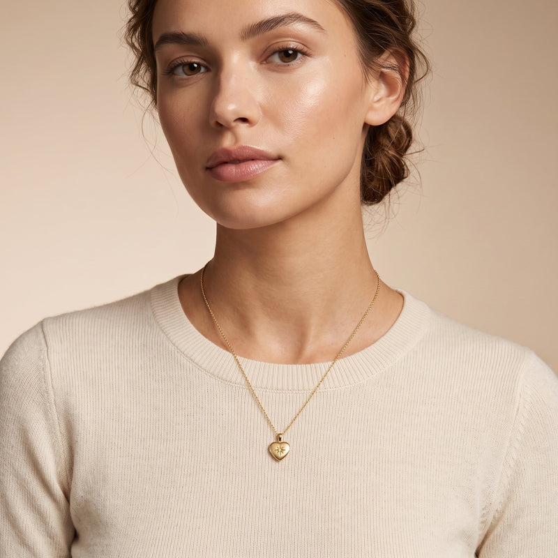 Heart Pendant On Model's Necklace Chain