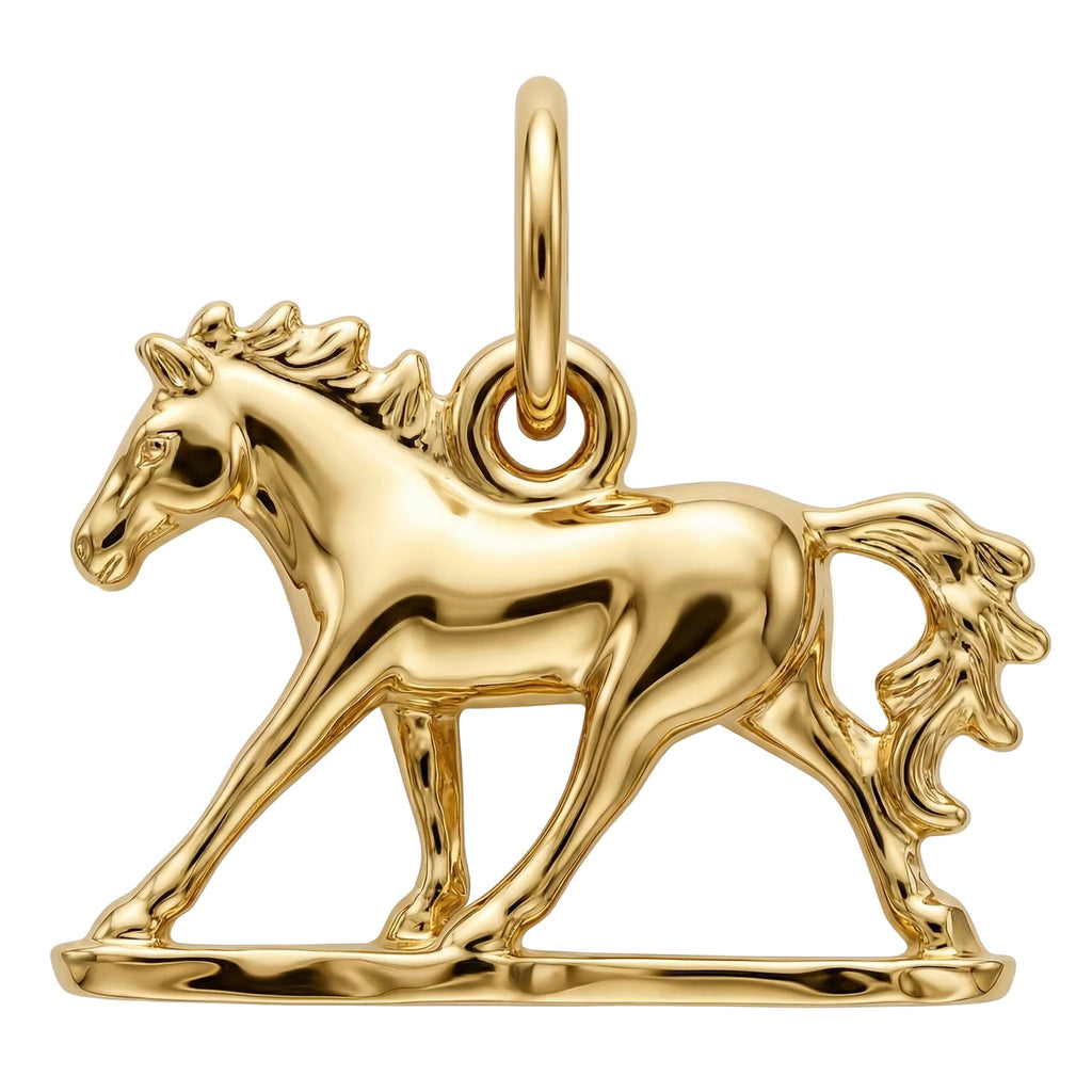 Gold horse pendant on a white background