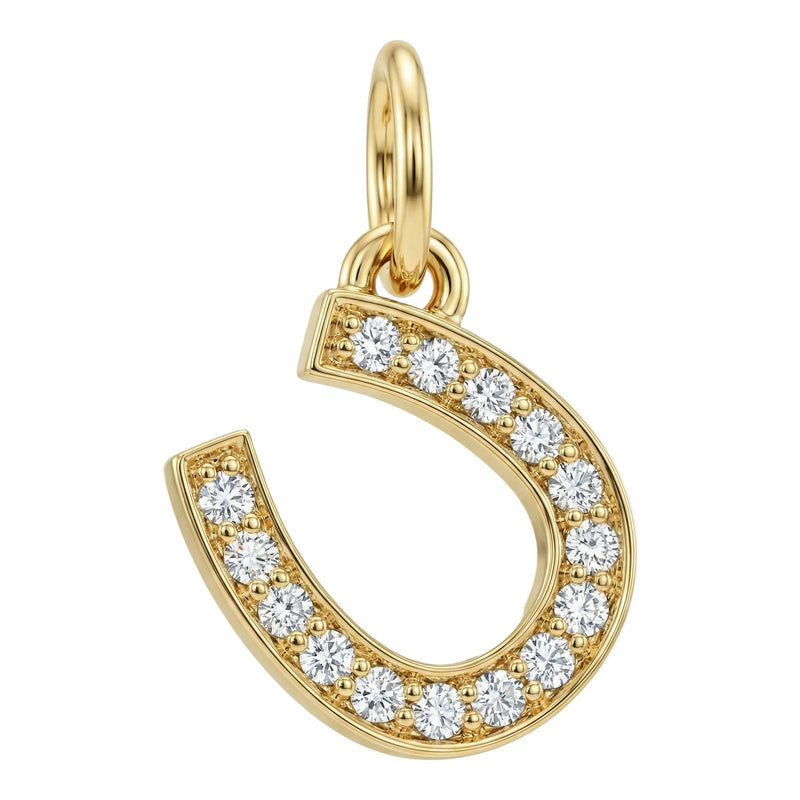 Gold pendant with diamond accents on a white background