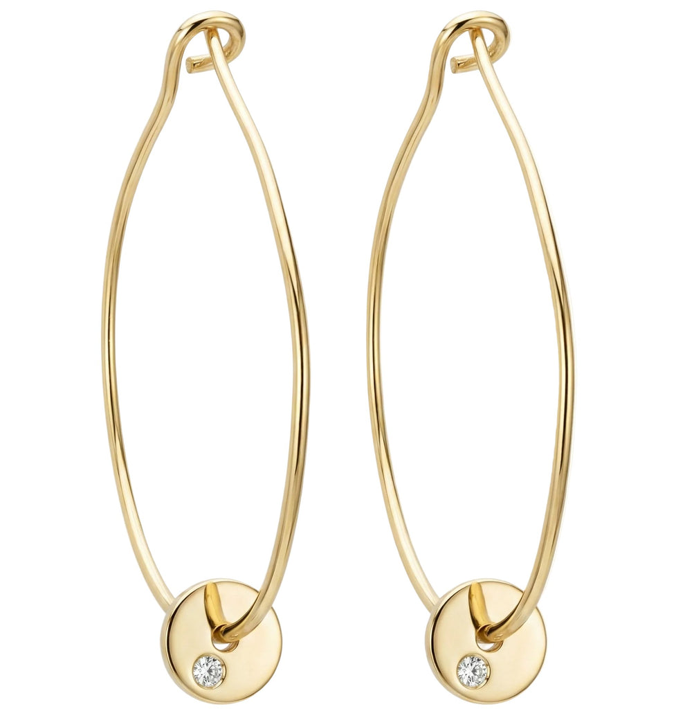 Large Hoop Earrings With Diamond Disk