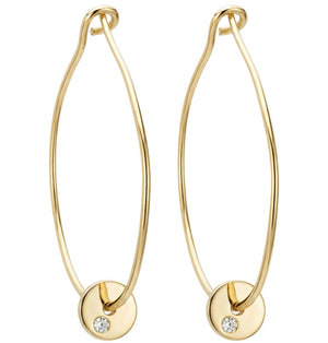 Large Hoop Earrings With Diamond Disk