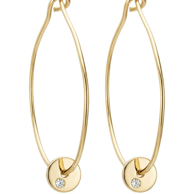 Large Hoop Earrings With Diamond Disk