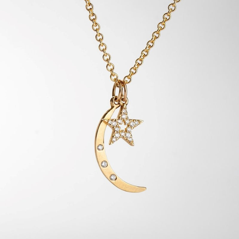 Medium Crescent Moon Charm With 3 Diamonds Jewelry Helen Ficalora 14k Yellow Gold