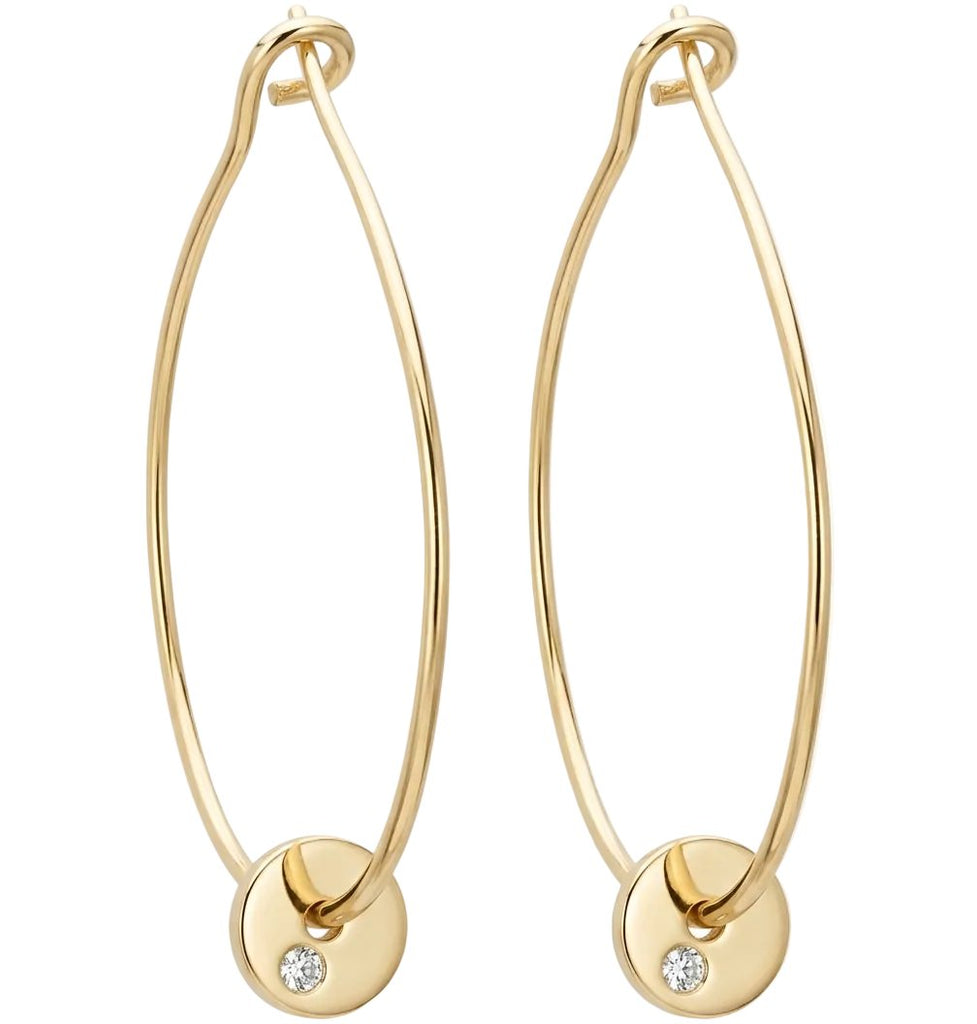Medium Hoop Earrings With Diamond Disk